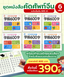 ชุดหนังสือฝึกคัดภาษาจีน 600 คำ ครบ 6 เล่ม พร้อมตัวอย่างแบบฝึกคัดและราคา 390 บาท